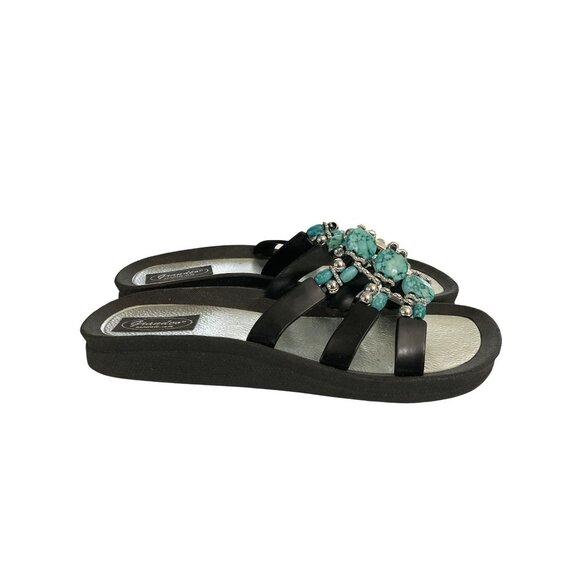 Grandco Women's Size 10 Black Turquoise Embellished Beaded Sandals shoes - Picture 5 of 8